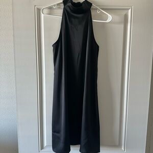 Banana Republic Satin Mock Neck Black Sleeveless Dress